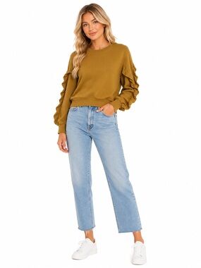 Who What Wear Camel Ruffle Sleeve Sweatshirt Pullover | Size Small